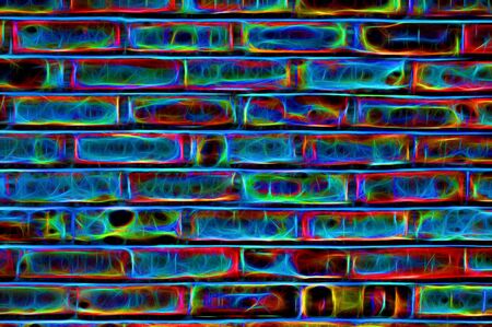 Neon effect brickwall backgroundの写真素材