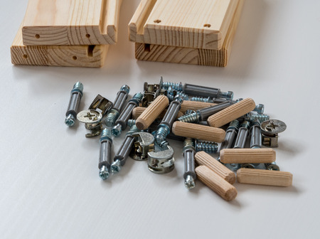 An assortment of flat pack furniture fixingsの写真素材
