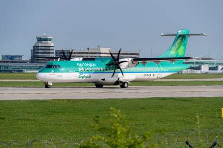 MANCHESTER, UNITED KINGDOM - APRIL 21st, 2018: Aer Lingus ATR 72-600 ready to depart at Manchester...