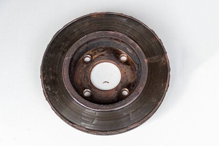 Rear view of old rusty brake discs removed form a carの写真素材