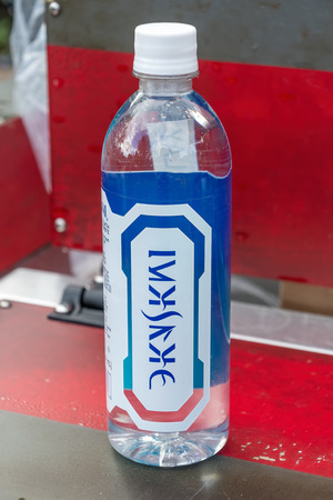 ORLANDO, USA - SEPTEMBER 19, 2019: Star Wars themed Dasani Water bottle. The writing is called Aurebesh and translates to "DASANI"のeditorial素材