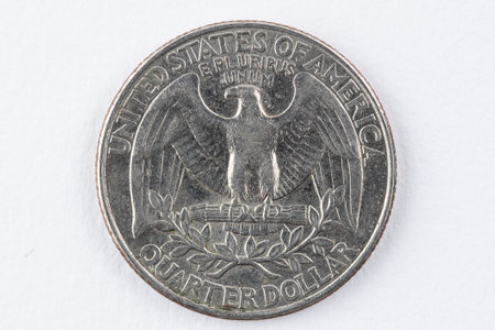 USA quarter dollar coin currancy. Isolated on white background. Macro imageの写真素材