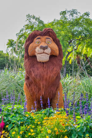 Mufasa character topairy displayed at Epcot at part of the Flower and Garden festival