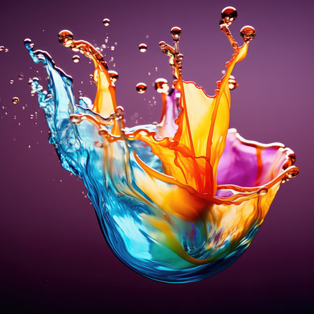 Vivid color water drop hitting water to create a splashの素材