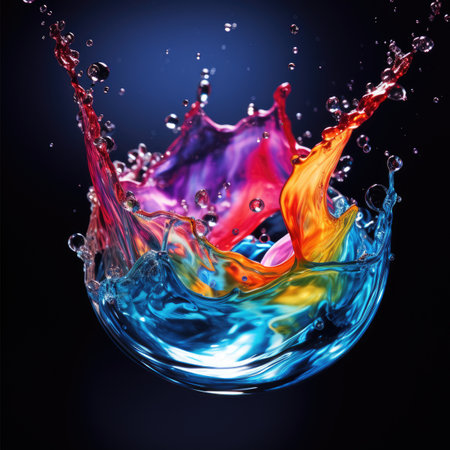Vivid color water drop hitting water to create a splashの素材