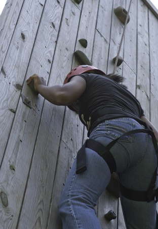Adventure Camp at Hiram House Camp.  August 2011. 35 foot Climbing Wall.のeditorial素材
