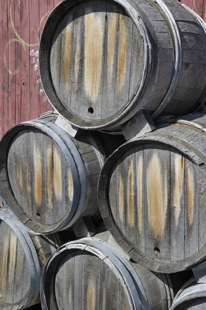 wine kegs stacked