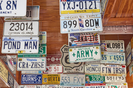 License Plates as wall decorations at Sweet Scoops Ice Cream Shop in St. Charlotte, floridaのeditorial素材