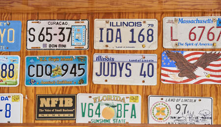 License Plates as wall decorations at Sweet Scoops Ice Cream Shop in St. Charlotte, floridaのeditorial素材
