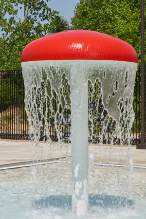 Mushroom waterfall in camp swimming poolの写真素材