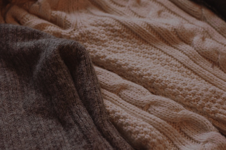 Sweater clothes closeup. Wollen clothes detail. Fashion