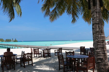 restaurant with sea view  Maldivesの写真素材