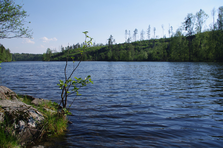sea view at the Lake Yastrebinoye - a pearl of Karelian land, Karelian Isthmus, Leningrad Oblast, Russia (Lake Yastrebinoye &#1110;s &#1072; 2 km long lake &#1110;n Priozersky District &#1086;f Leningrad Oblast, close t&#1086; the border w&#1110;th the Reの写真素材