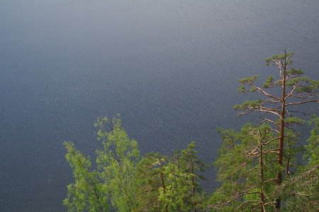 sea view from the top of a cliff above the lake Yastrebinoye,  Priozersky district, Leningrad...