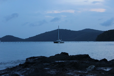 sailingboat on  Ao Yon Beach, Phuket Island, Thailand, sunsetのeditorial素材