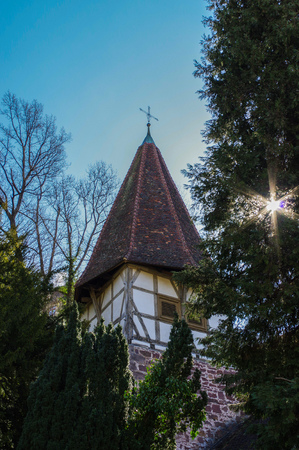 MAULBRONN, GERMANY - MAI 17, 2015: a Residential tudor style church at the monastery courtyard in Maulbronn. Cistercian Monastery Maulbronn is part of the UNESCO World Heritage Site.の写真素材