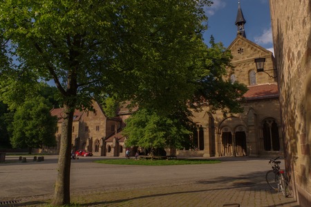 MAULBRONN, GERMANY - MAI 17, 2015: row of Tudor style houses at the monastery courtyard in Maulbronn. Cistercian Monastery Maulbronn is part of the UNESCO World Heritage Site.のeditorial素材