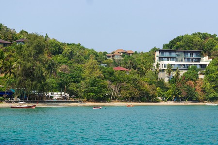 a beautiful landscape sea near bridge pier at beach of Laem Panwa Cape famous attractions in Phuket island, Thailandの写真素材