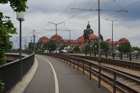 DRESDEN, GERMANY - JULY 13, 2015: a Panorama of Dresden taken from a street with dramatic cloudsのeditorial素材