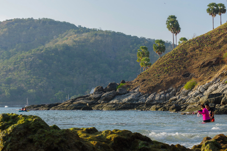 View of Yanui Beach and Koh Kaeo Noi on Phuket island, Andaman Sea in South Thailand.の写真素材