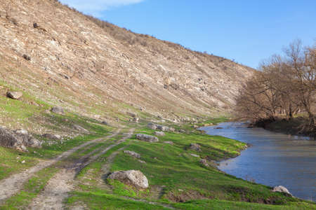 idyllic landscape with riverの写真素材
