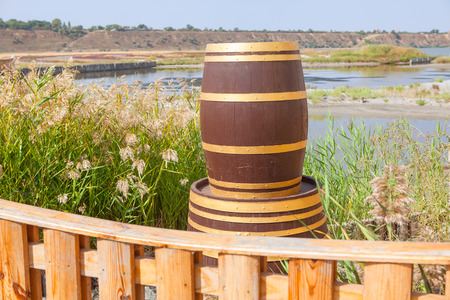 Decorative wooden barrelの写真素材