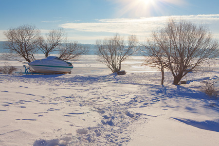 lake in the winterの写真素材