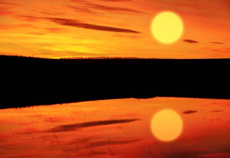 big sun on the red sky
