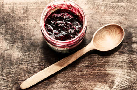 jam and wooden spoonの写真素材