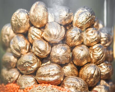 golden christmas nutsの写真素材