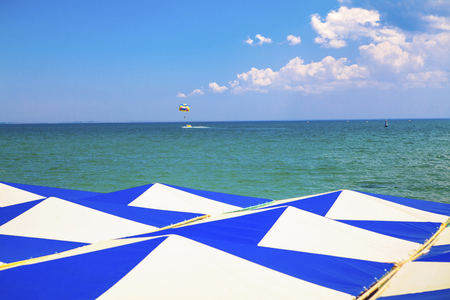 sea panorama with blue waterの写真素材