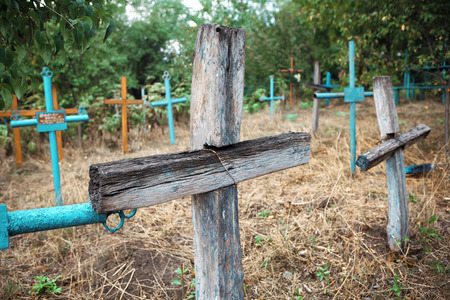 cemetery with wooden crosses