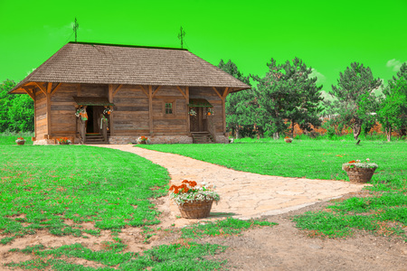 wooden villa colored in surrealistic colors