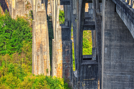 huge arches over the deep canyon of Tara river ,Montenegroの写真素材