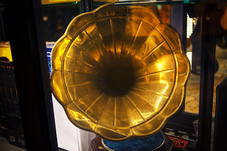 Gold vintage gramophone for vinyl discsの写真素材