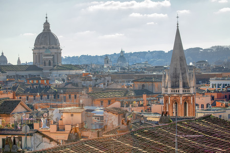 aerial view of old roofs and dome of Romeのeditorial素材
