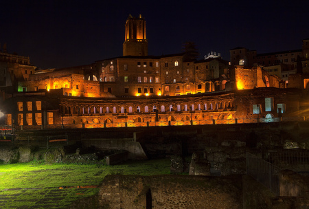 Trajan Forum in the night, roman ruinsのeditorial素材