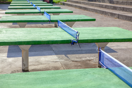 row of ping pong tablesの写真素材