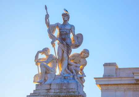 Three marble statues , of Altare della Patria in Romeの写真素材
