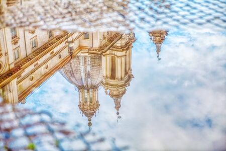 church reflection in poolの写真素材