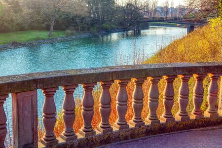 ancient bridge with balustrade in the park