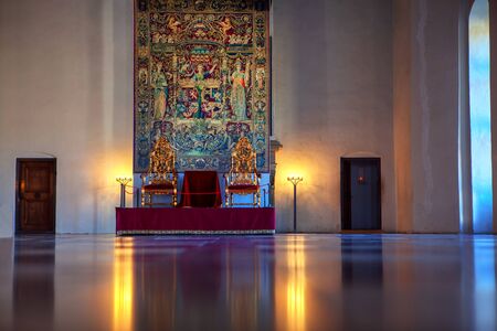 royal throne room with marble floorの写真素材