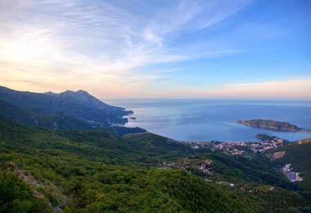 Aerial view of Budva riviera and Adriatic Seaの写真素材