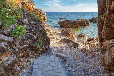 beautiful seaside with big coastal rocksの写真素材