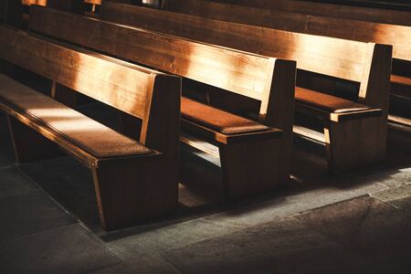 bench for praying inside the churchの写真素材