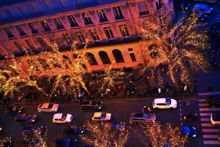 aerial view of street decorated with garlands