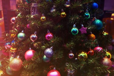 Colorful decorations on the Christmas treeの写真素材