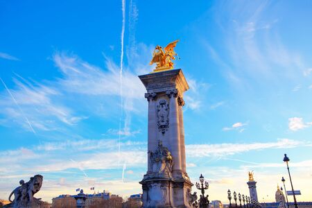 Column of Pont Alexandre three in Parisの写真素材