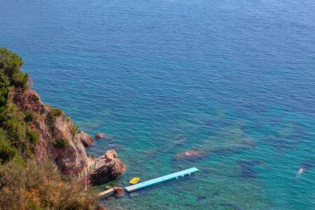 aerial view of sea with swimming berthの写真素材