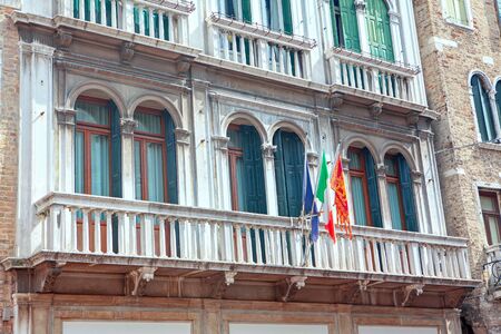 balcony with flags in Italyのeditorial素材